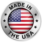 A silver made in the usa button with an american flag.