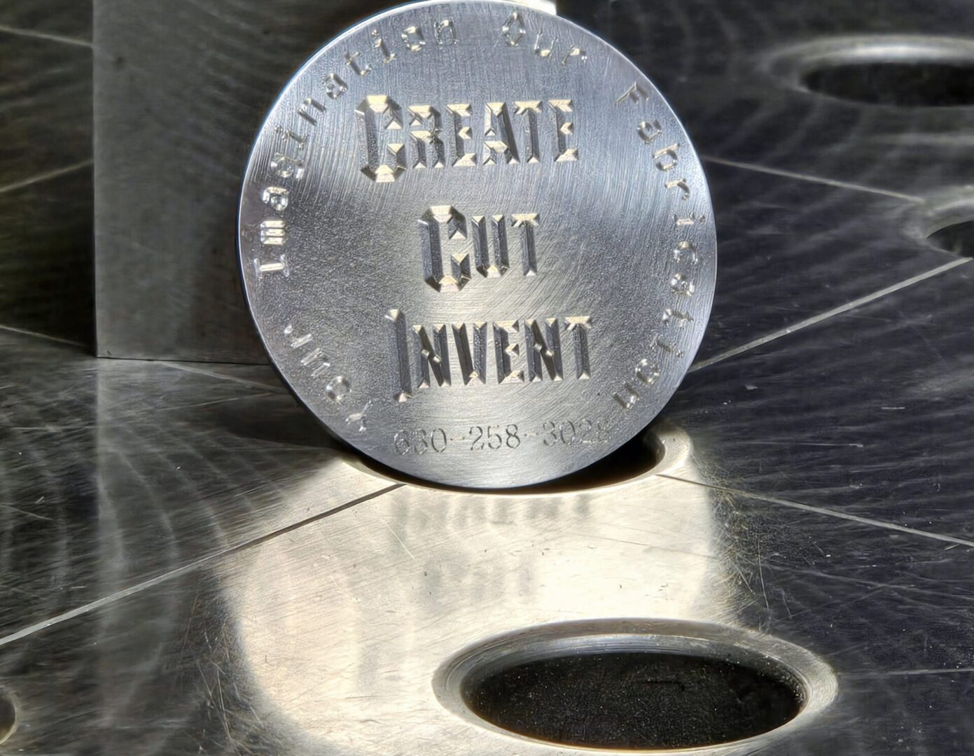 A coin that is sitting on top of a table.