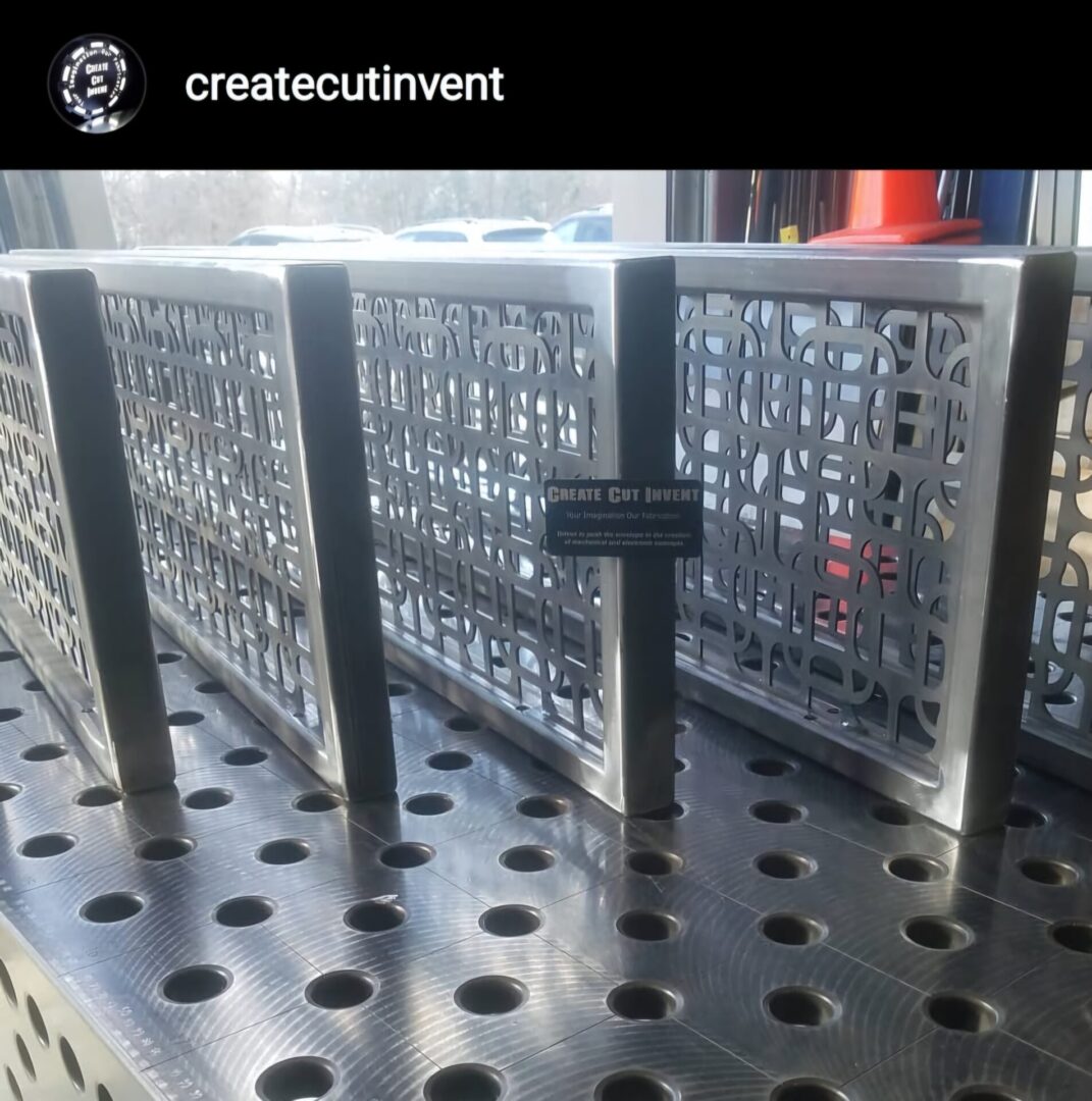 A metal rack with holes in it